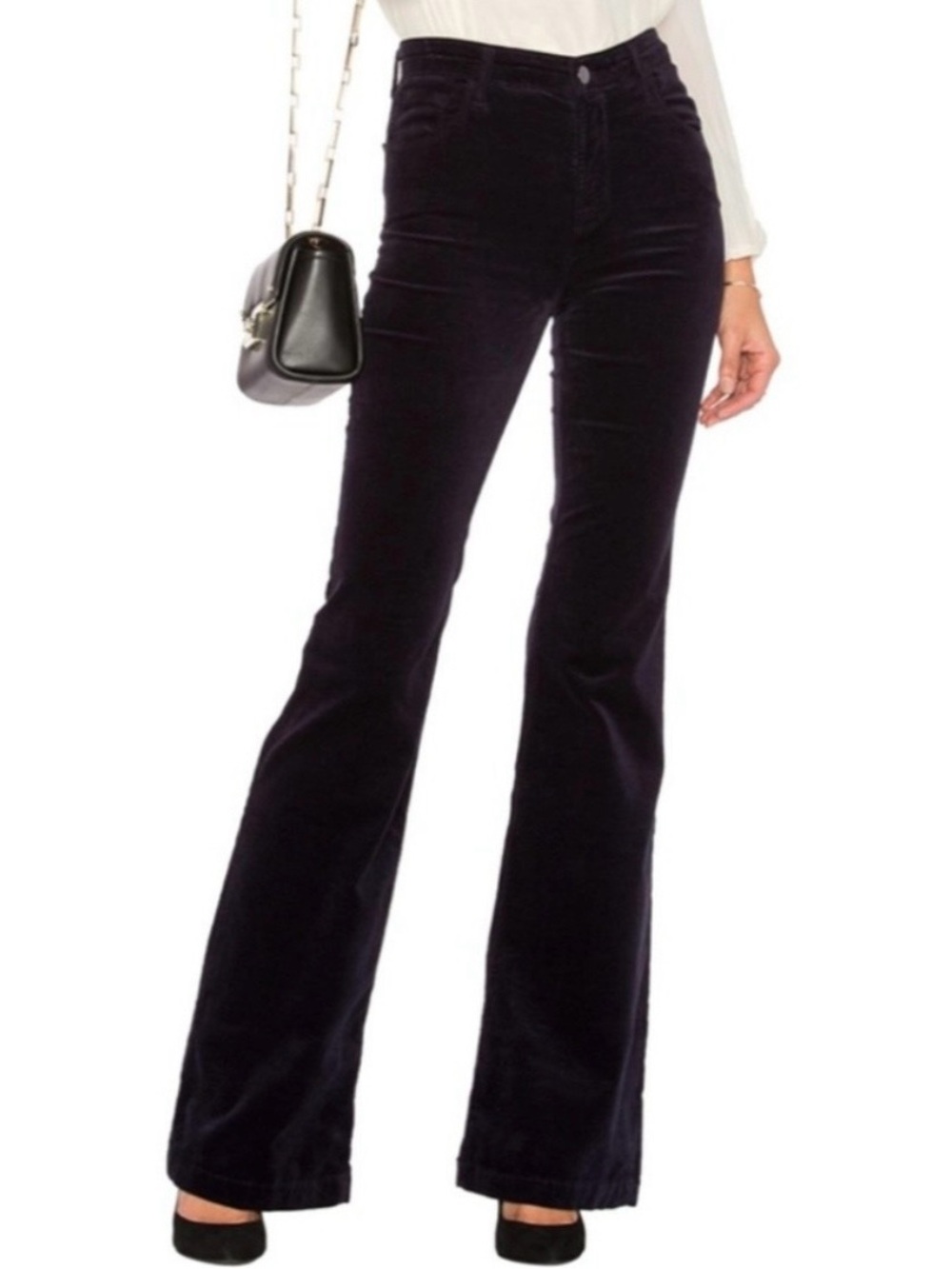 J Brand Maria High-Rise Velvet Flare Jeans Pants in Black